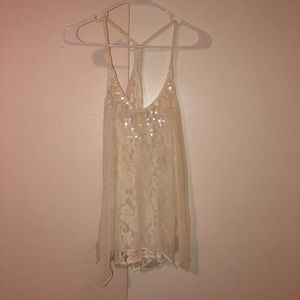 Miss Me Sheer/Lace Sequin tank